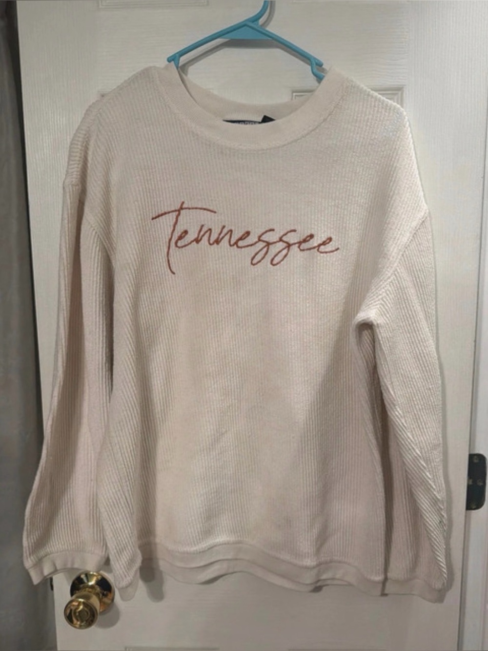 Comfort Waffle Crewneck Sweatshirt - Cream with Rust Script